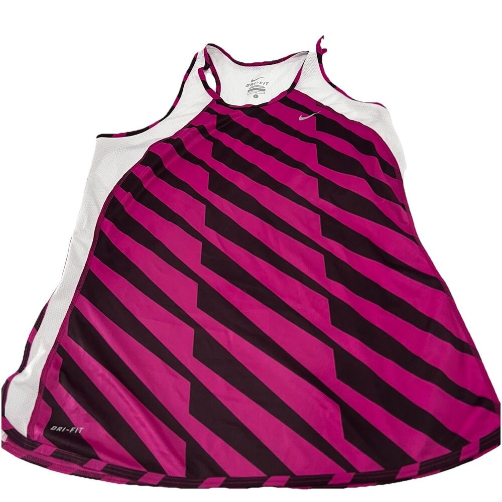Nike Shirt Womens Large L Top Striped Gym Running Workout Cross Fit Dri Fit